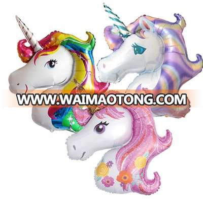 Boomwow Rainbow Unicorn Shape Mylar Foil Balloon for Unicorn Party Supplies and Girls Birthday Decorations